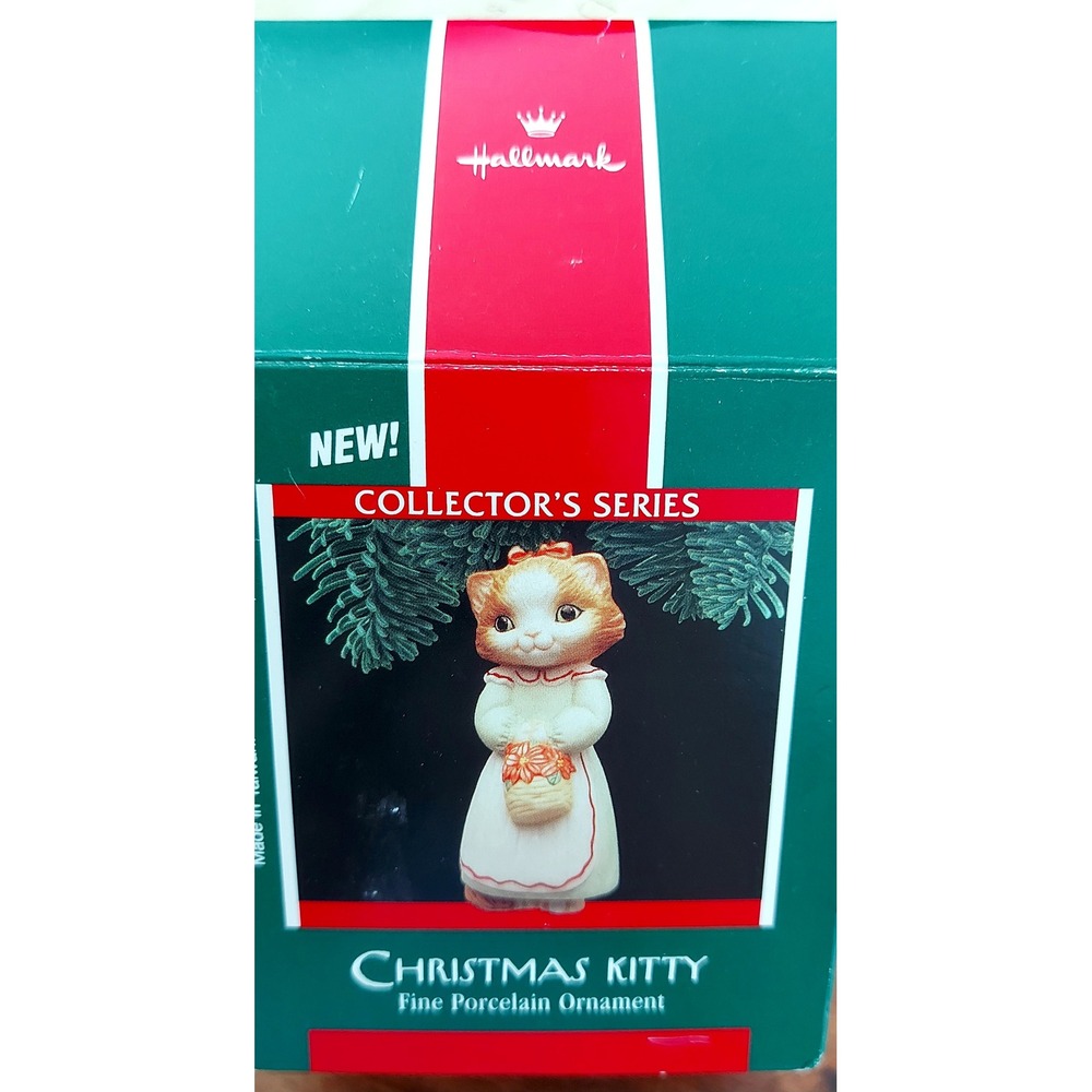 Vintage 1989 Hallmark Keepsake Christmas Kitty Ornament Porcelain Cat